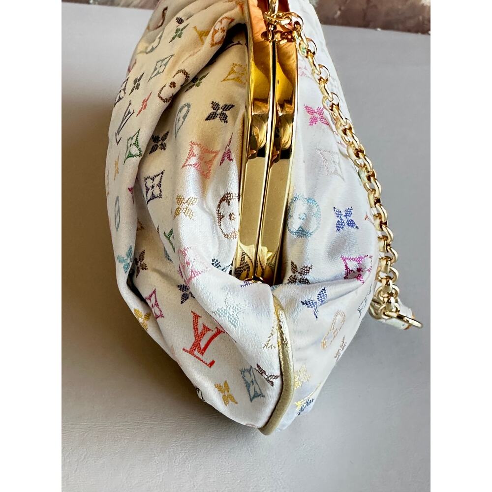 Louis Vuitton Aumoniere Satin Evening Bag Monogram White Multicolor 82723 - Picture 3 of 15